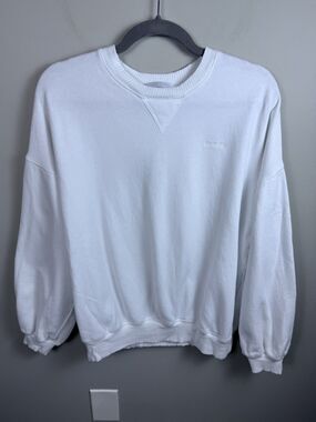Sablyn Womens White Crew Neck Sweatshirt Oversized Small Cotton USA Stretch Long